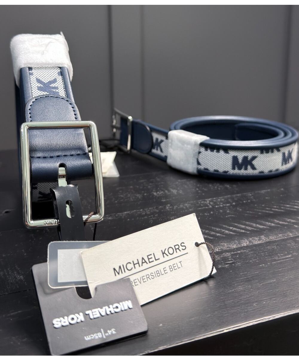 Michael Kors Reversible Belt Navy Blue MK Logo NWT